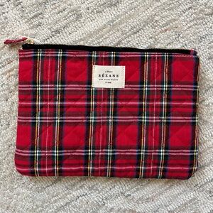 Sezane Red Plaid Cosmetic Bag